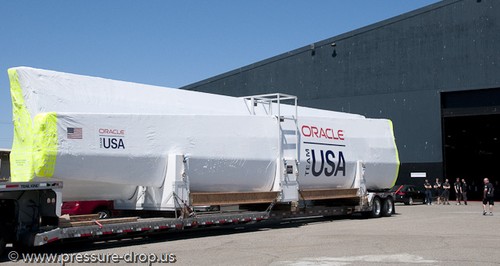 Pier 80 gets delivery of the new AC 72’ wing - Oracle Racing’s AC72 wingsail arrives in San Francisco © Erik Simonson/ pressure-drop.us http://www.pressure-drop.us